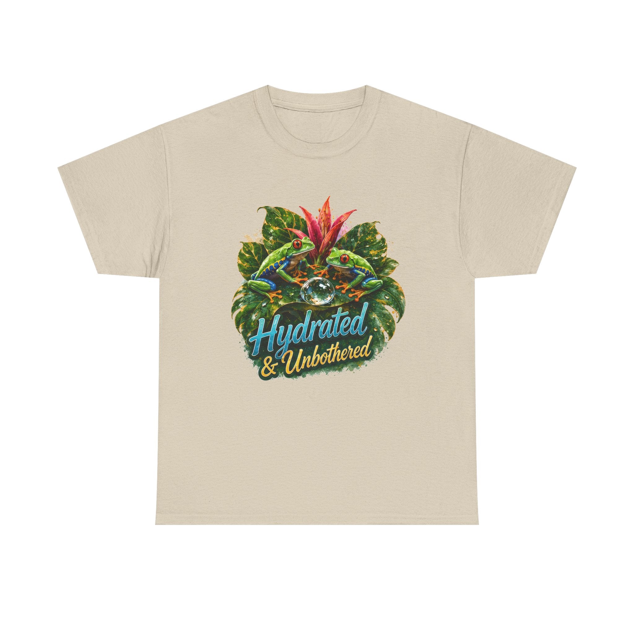 T-Shirt — Hydrated & Unbothered Tropical Frog Graphic Tee Tree Frog Tee. Eco-Tee