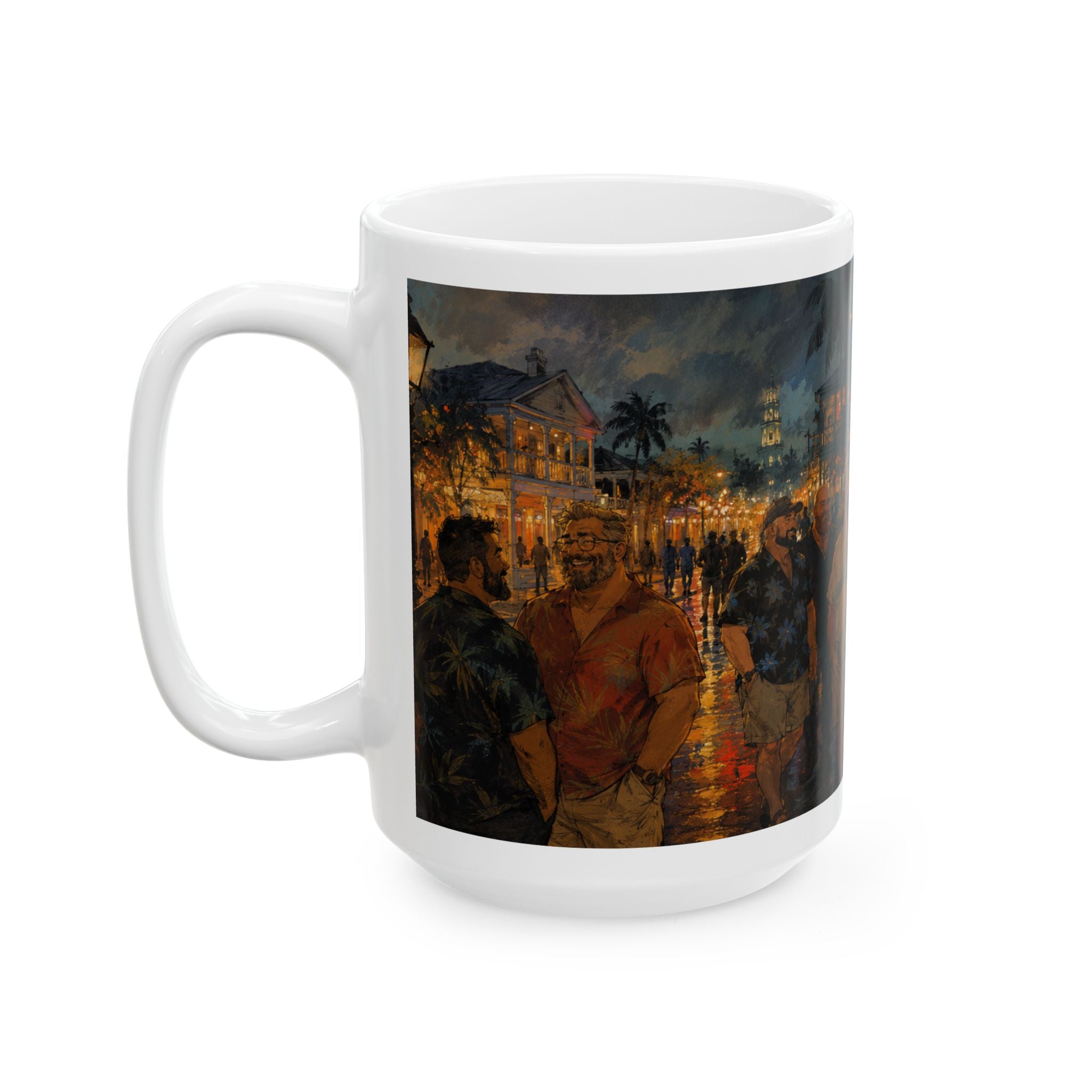 Street Nightlife Ceramic Mug — Cozy Tropical Bear Bar Scene Coffee Cup (11oz/15oz)Bear Coffee Mug