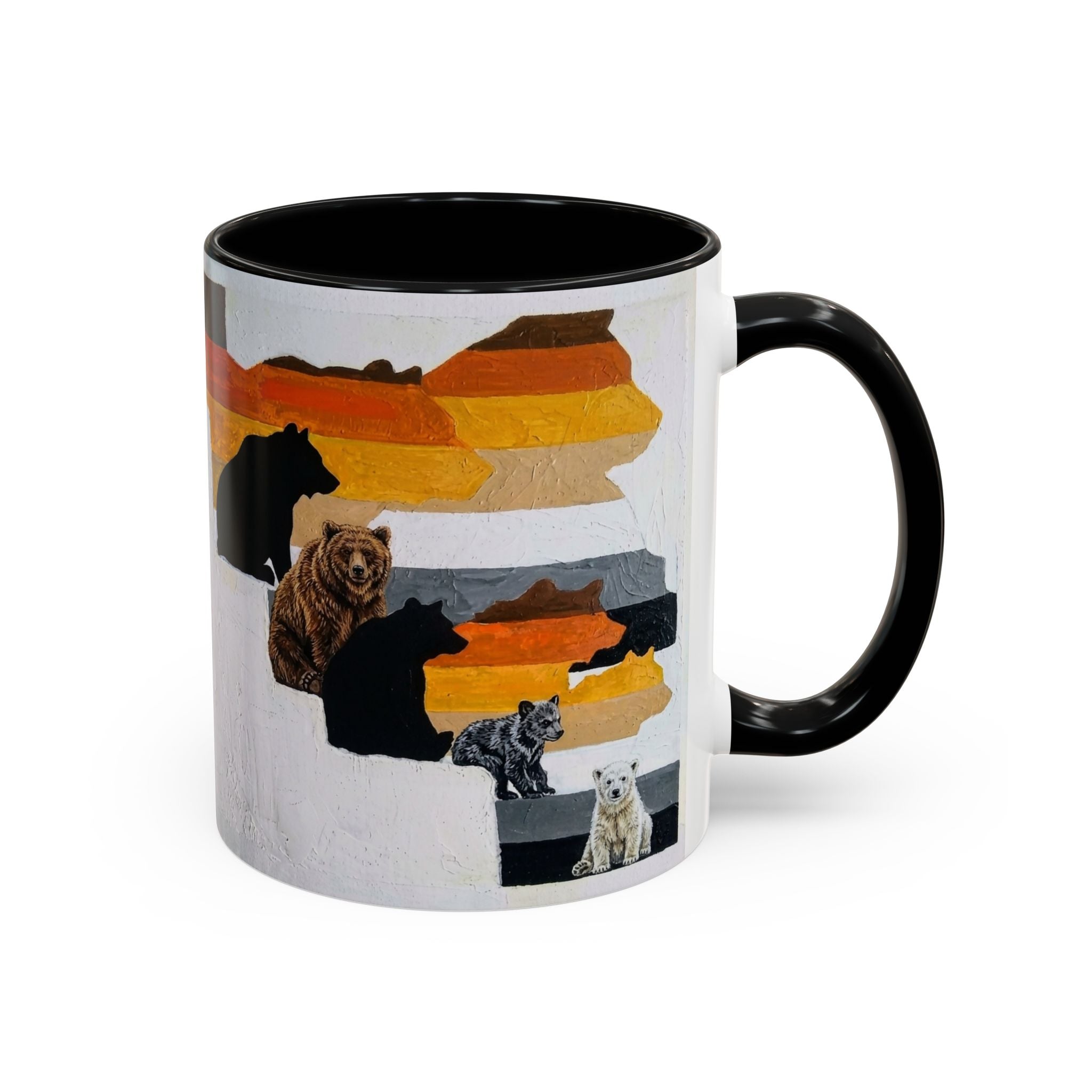 Bear Silhouette Accent Coffee Mug — Sunset Mountain Wildlife Design (11/15oz) Bear Pride. Leather man pride. Bears in leather.