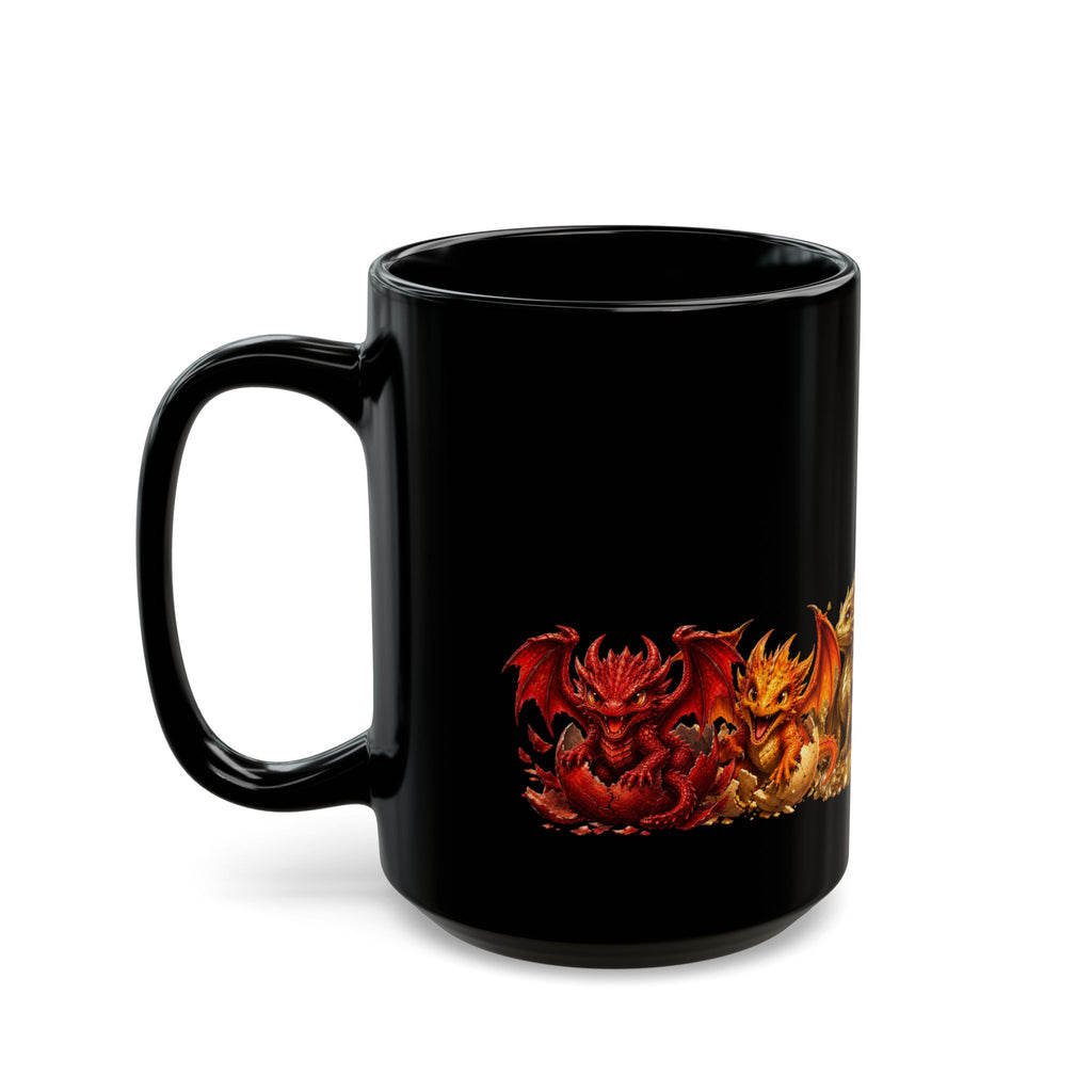 Dragon Hatchlings Black Mug — Colorful Elemental Baby Dragons Coffee Cup (11oz/15oz)Rainbow Dragons