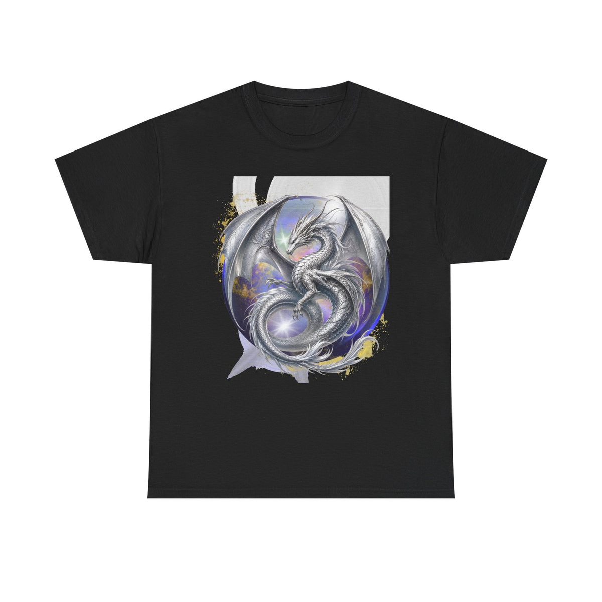 Dragon Circle T-Shirt — Mystic Silver Fantasy Dragon Graphic Tee Silver dragon. Majestic dragon. The best dragon t-shirt.