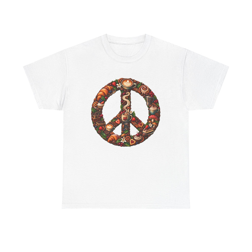 Peace Sign Tee — Autumn Harvest Floral Peace Symbol with Coffee shirt.