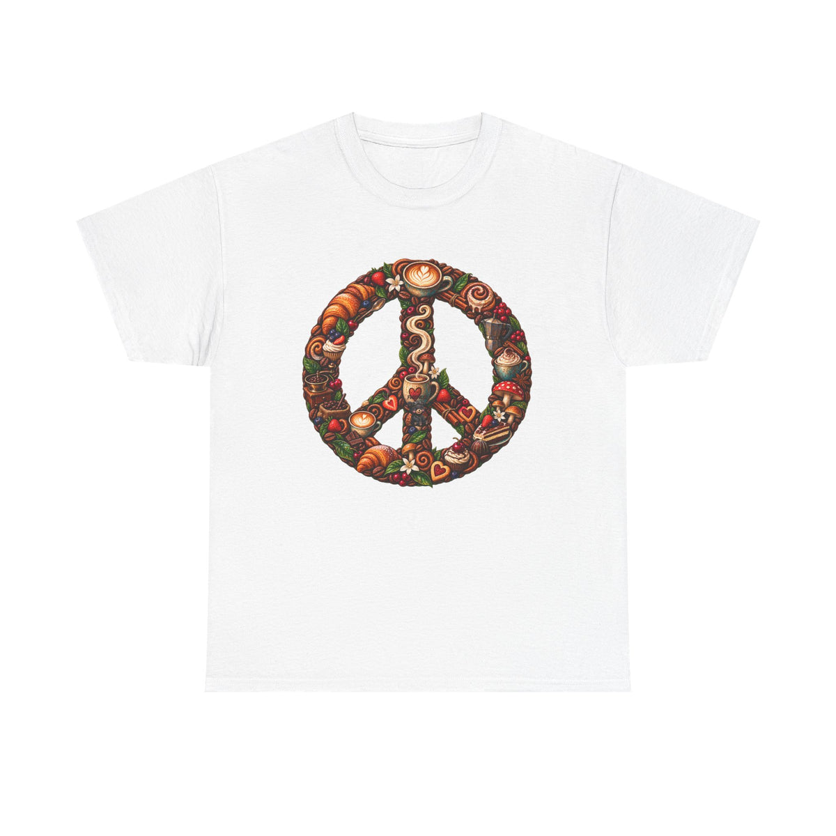 Peace Sign Tee — Autumn Harvest Floral Peace Symbol with Coffee shirt.