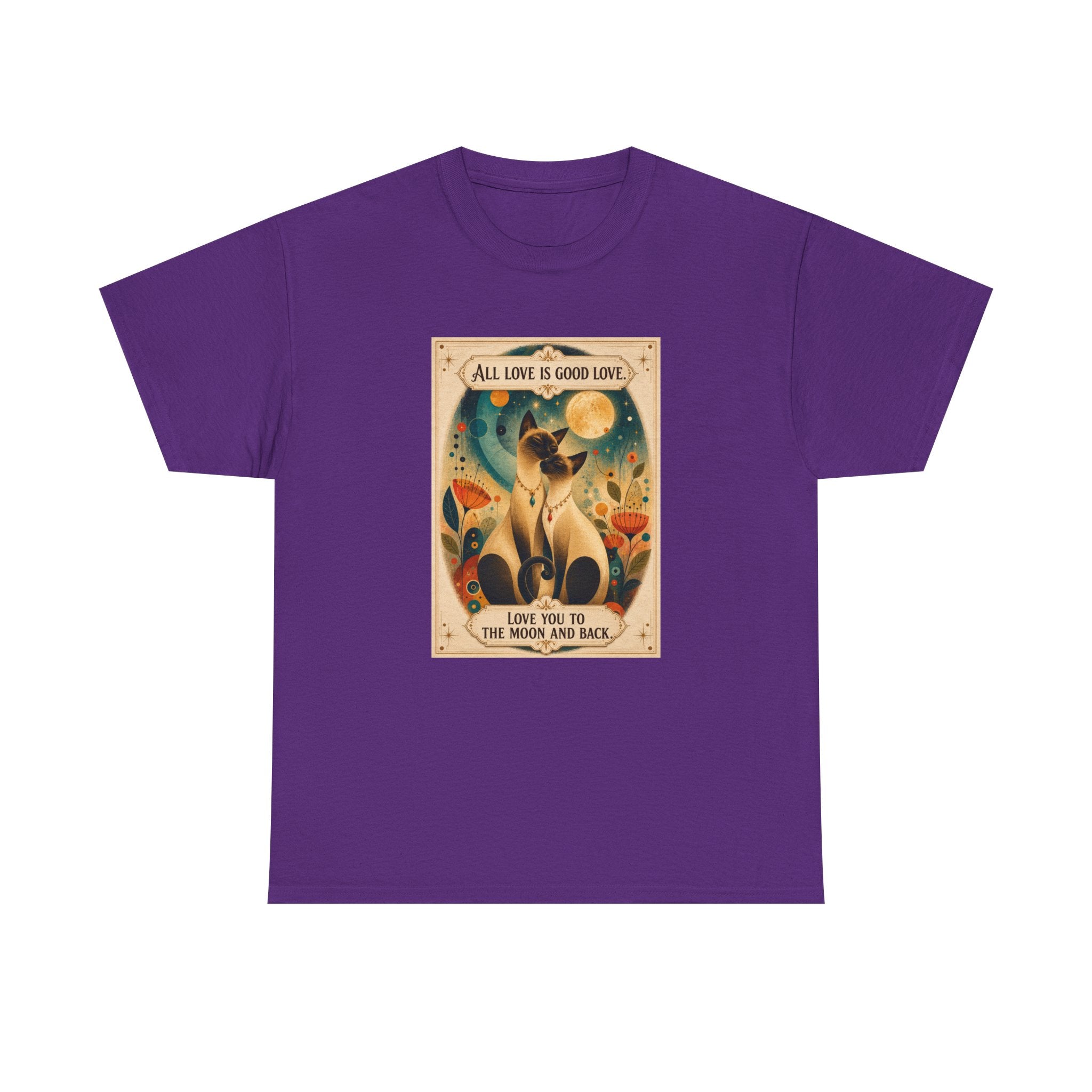 Cat Love Graphic Tee — "All Love is Good Love" Retro Pet Shirt. Siamese Cat Shirt.