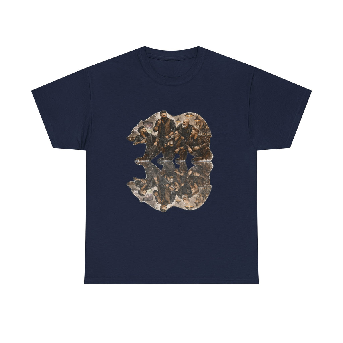 Bear men, friends gather, Reflection T-Shirt — Rustic Mountain Wildlife Graphic Tee