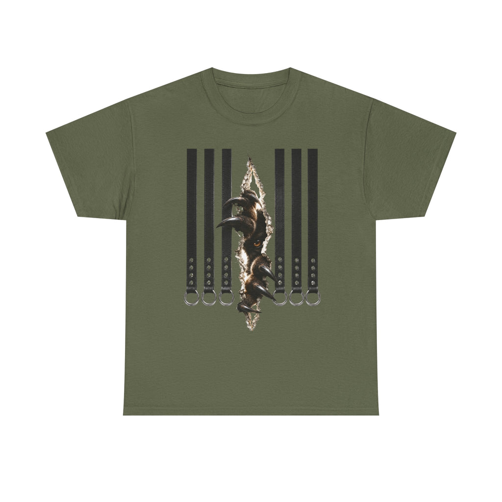 Graphic Tee — Leather straps with rings. Beast tearing out of the chest. Unleashing the wild beast inside