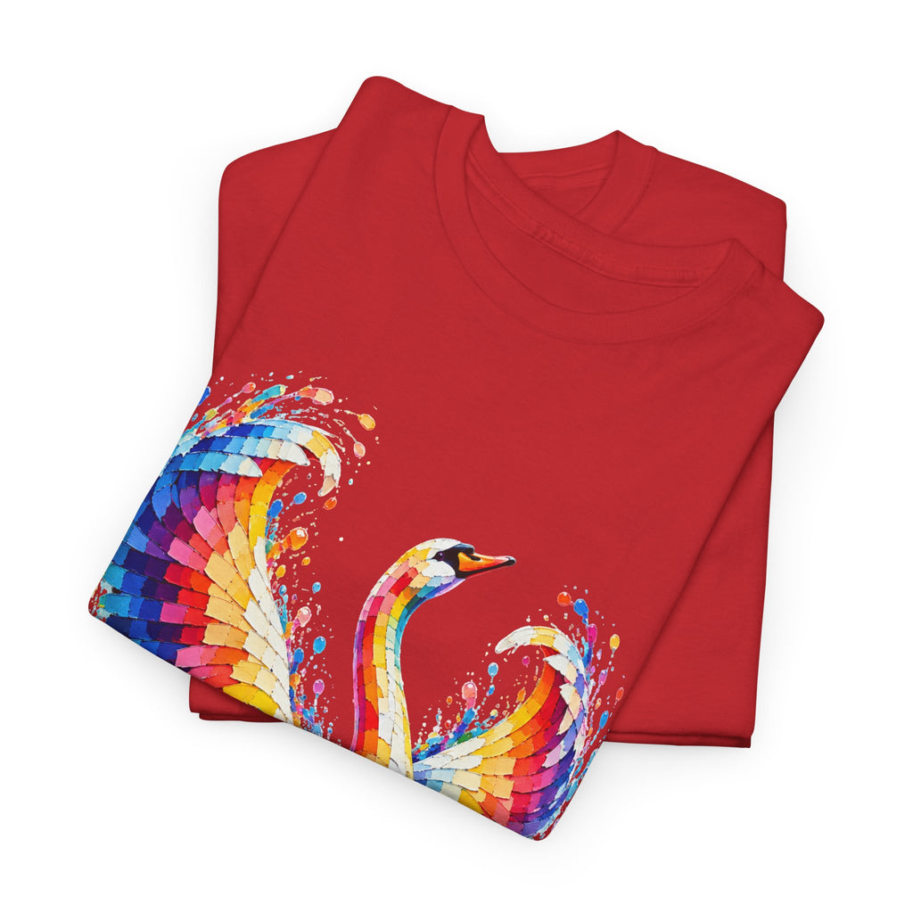 Mosaic Glass Colorful Swan Art T-Shirt — Vibrant Watercolor Bird Graphic Tee