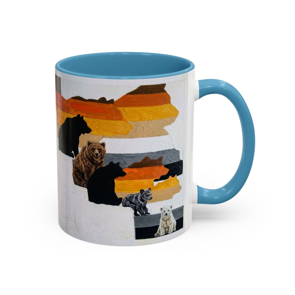 Bear Silhouette Accent Coffee Mug — Sunset Mountain Wildlife Design (11/15oz) Bear Pride. Leather man pride. Bears in leather.