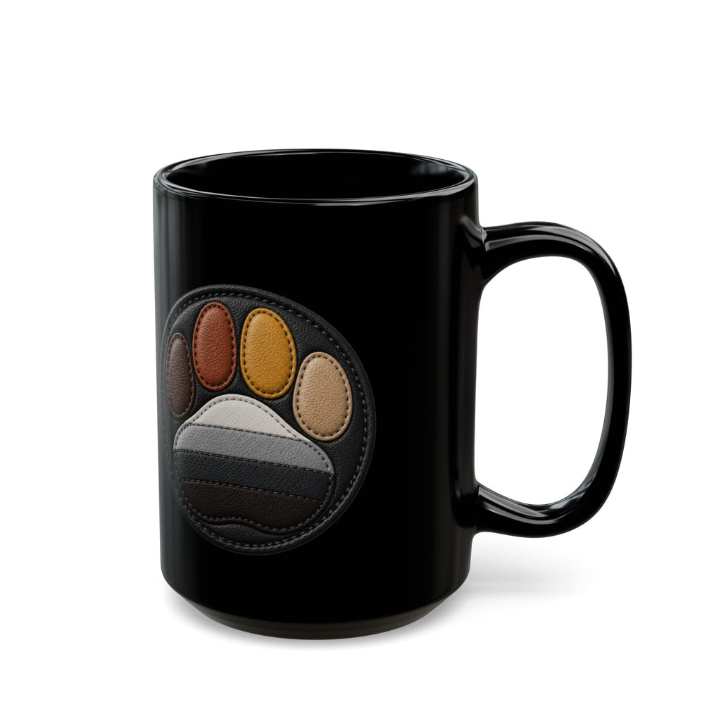 Black Mug — Leather Patch Paw Print Coffee Cup (11oz, 15oz)Bear Pride Coffee Mug.