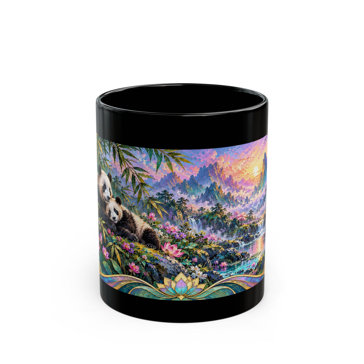 Panda Mug – Asian-Inspired Art Nouveau Panda Bear Coffee Cup, Bamboo Nature Gift