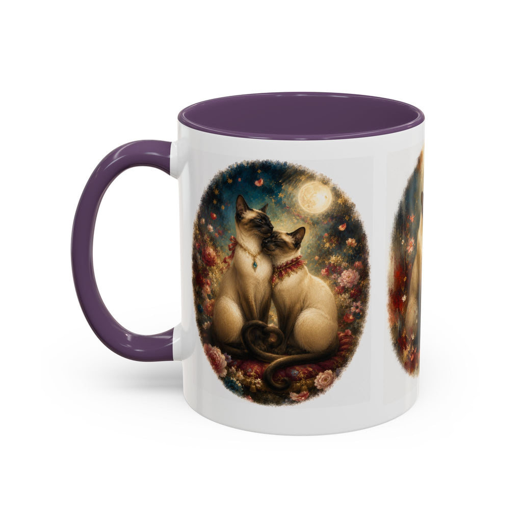 Siamese Cats Coffee Mug — Romantic Moonlit Cat Art Accent Mug (11/15oz)