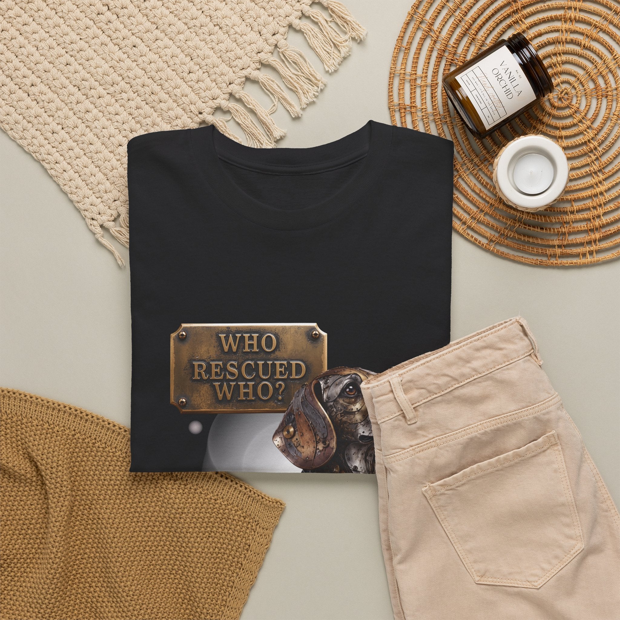 Dog Rescue T-Shirt – "Who Rescued Who" Rescue Pup Tee. A steampunk, mechanical Beagle for all Beagle Moms and Dads