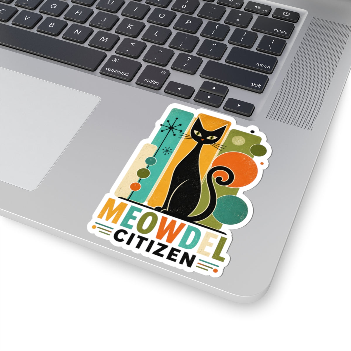 Retro Black Cat Sticker — "Meowdel Citizen" Kiss-Cut Decal