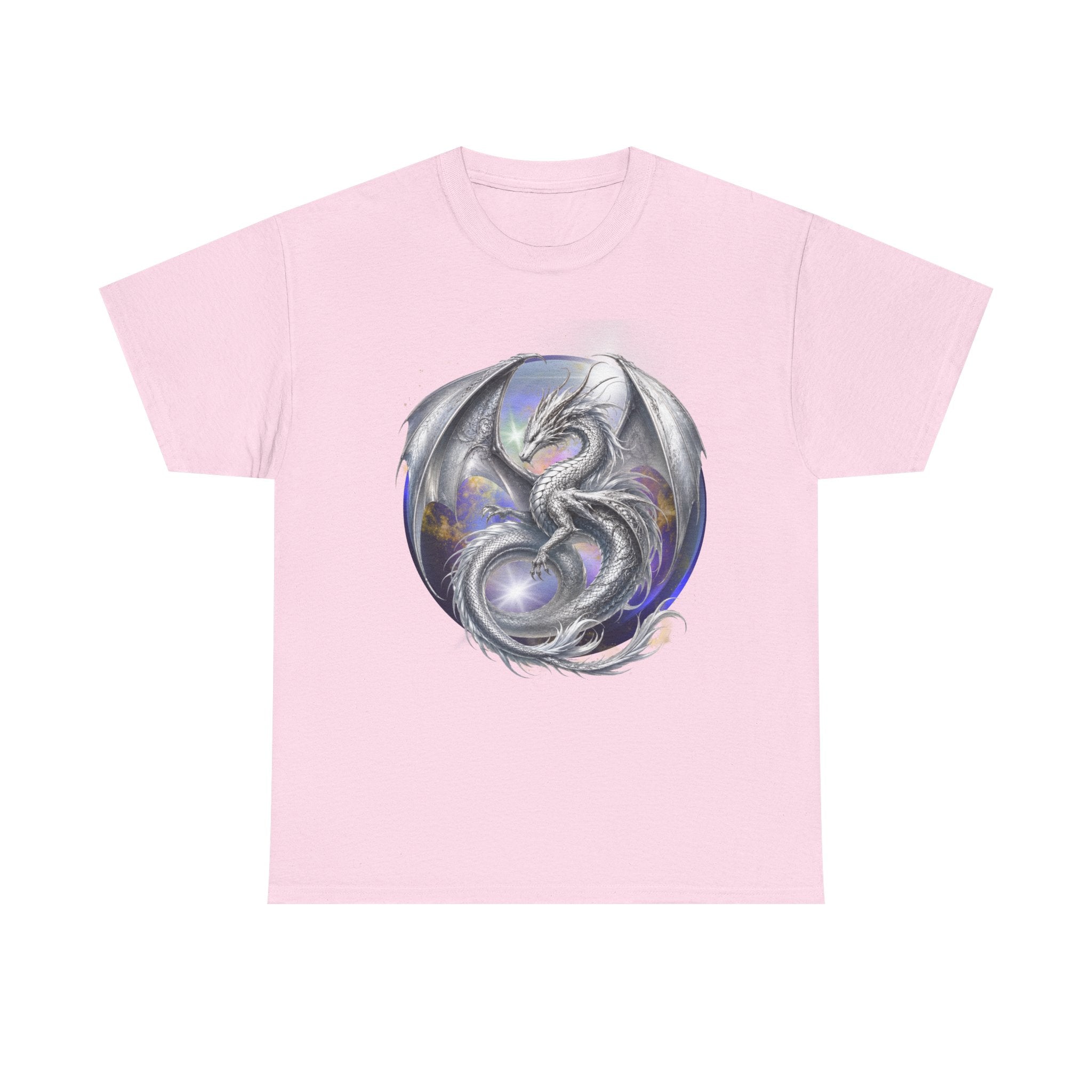 Dragon Circle T-Shirt — Mystic Silver Fantasy Dragon Graphic Tee Silver dragon. Majestic dragon. The best dragon t-shirt.