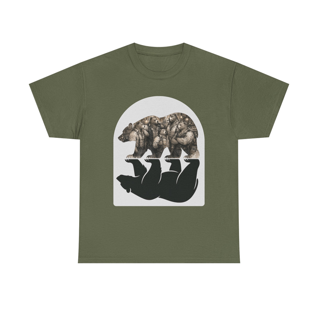 Bear man's shirt. Bear Reflection Graphic Tee — Vintage Wildlife Silhouette T-Shirt