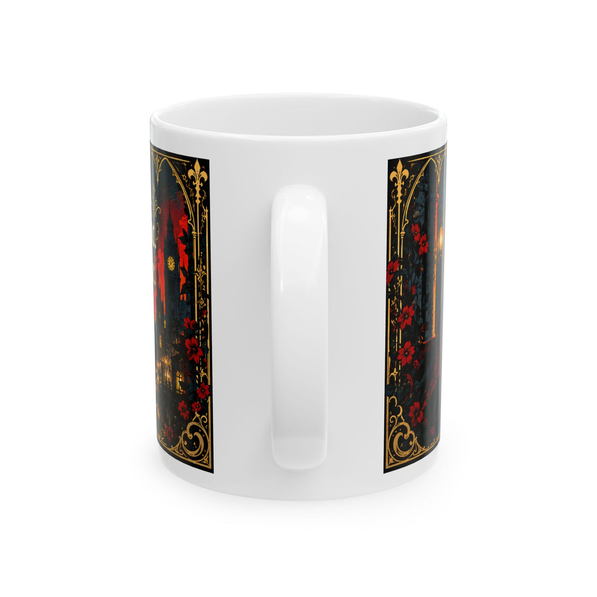 Gothic Cityscape Ceramic Mug — 'Unsinkable, Unapologetic, Unstoppable' Rooted in Greatness Afrocentric Empowerment Mug. Dark Fantasy Coffee Cup