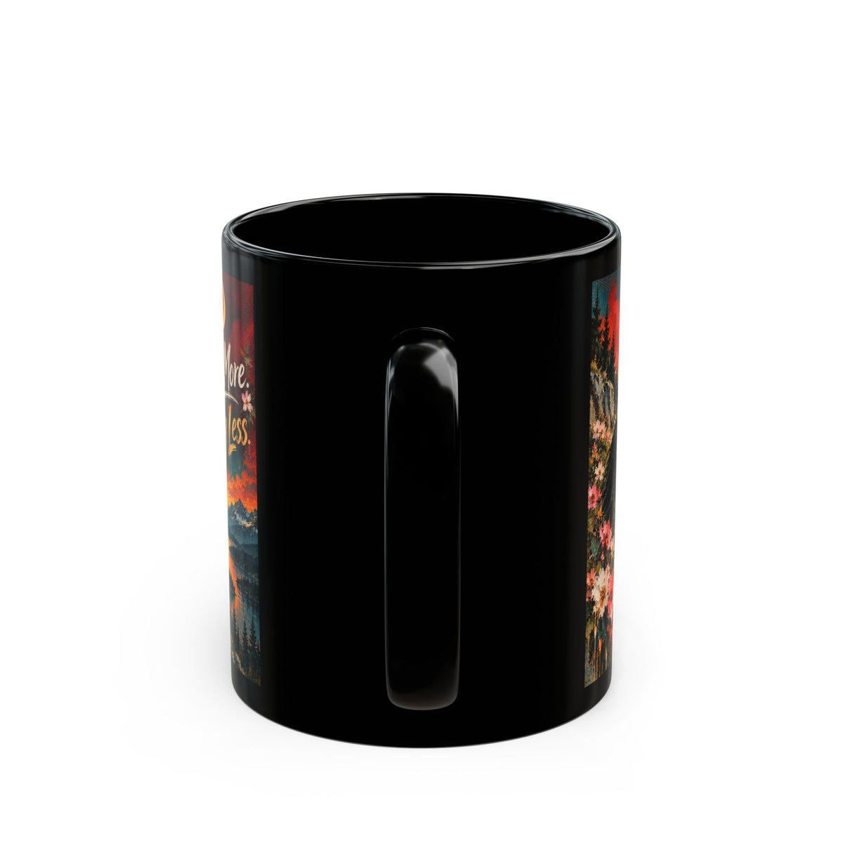 Ride More Worry Less Mug — Cowboy Horse Scenic Black Coffee Cup (11oz/15oz)Horse Lover Coffee Mug – Equestrian Art Mug with Jewel Tone Horse Painting