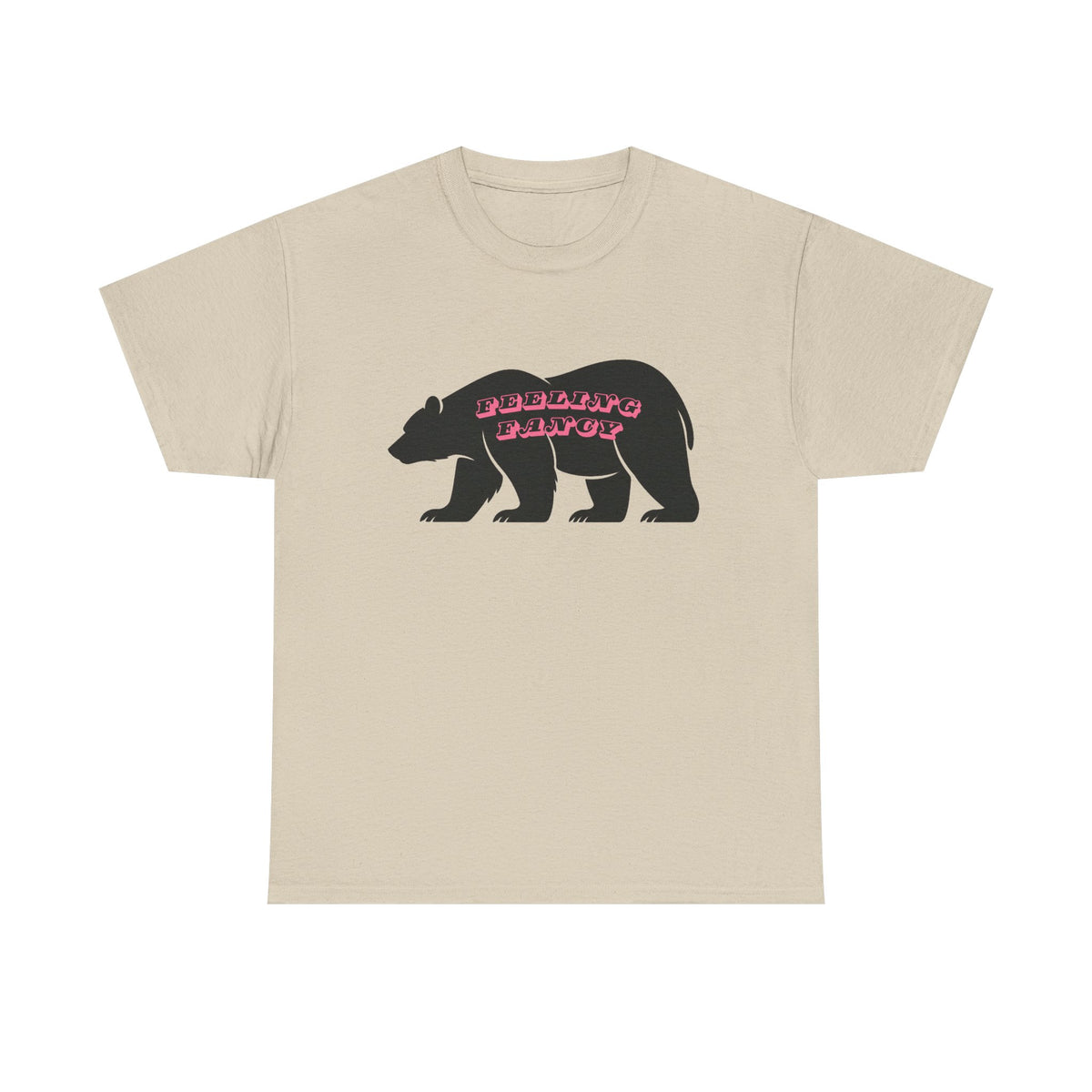 Bear Silhouette Tee — Retro Pink Script Graphic. Feeling Fancy
