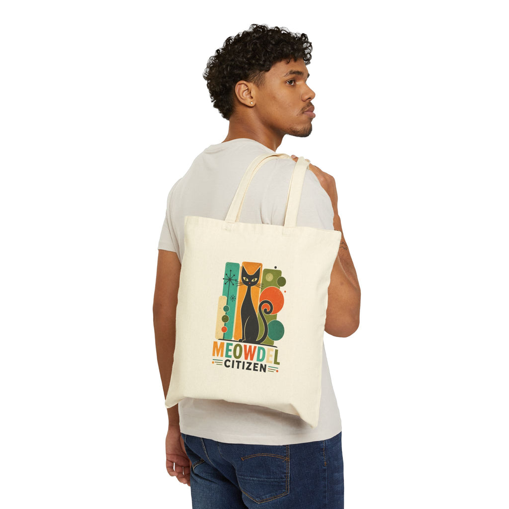 Tote Bag — Retro 'Meowdel Citizen' Cat Canvas Tote