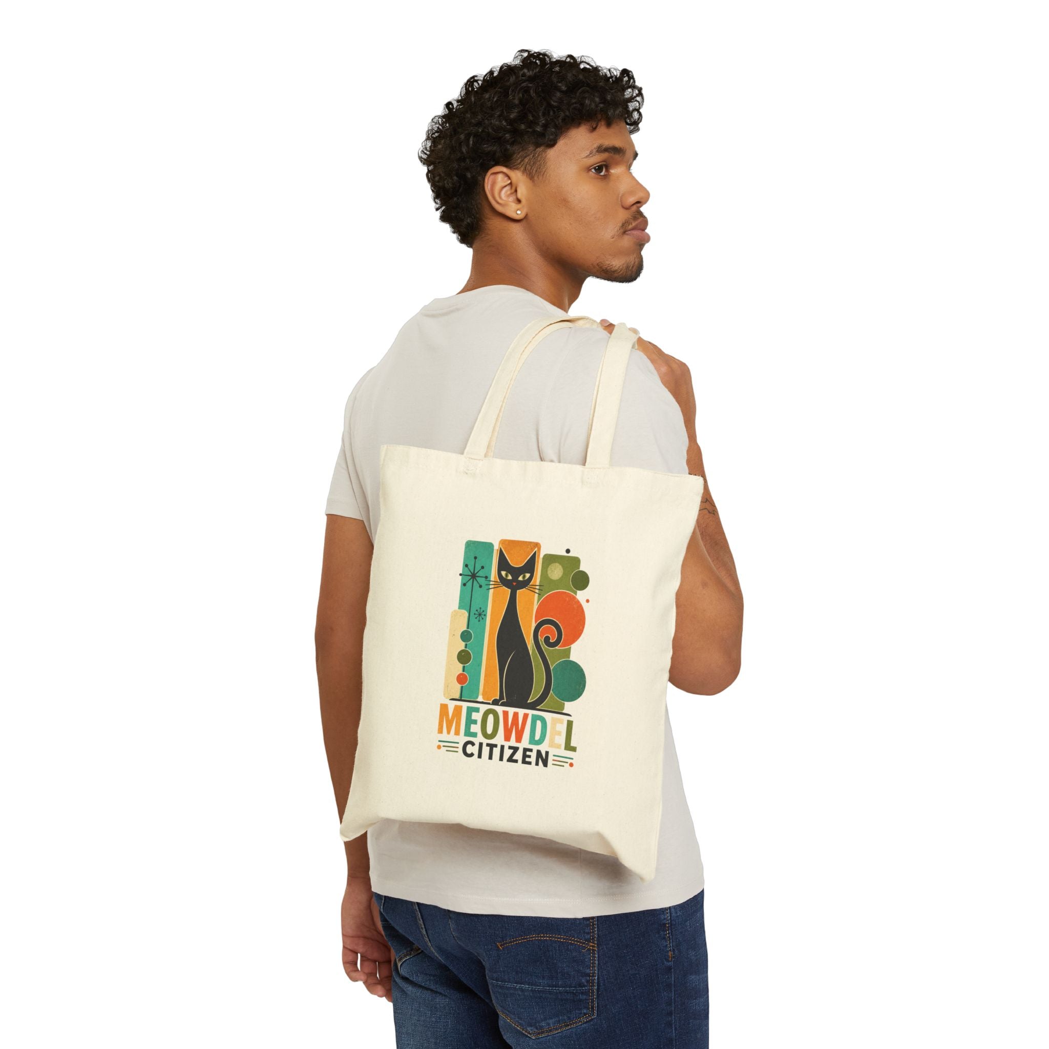 Tote Bag — Retro 'Meowdel Citizen' Cat Canvas Tote