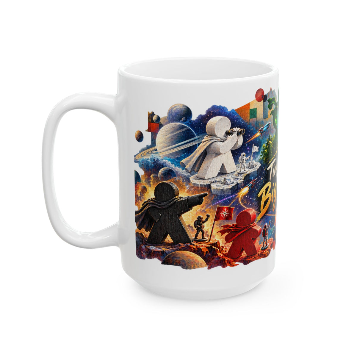 Board Game Mug — “Tiny Meeples, Big Strategy” Ceramic Coffee Mug (11oz & 15oz)