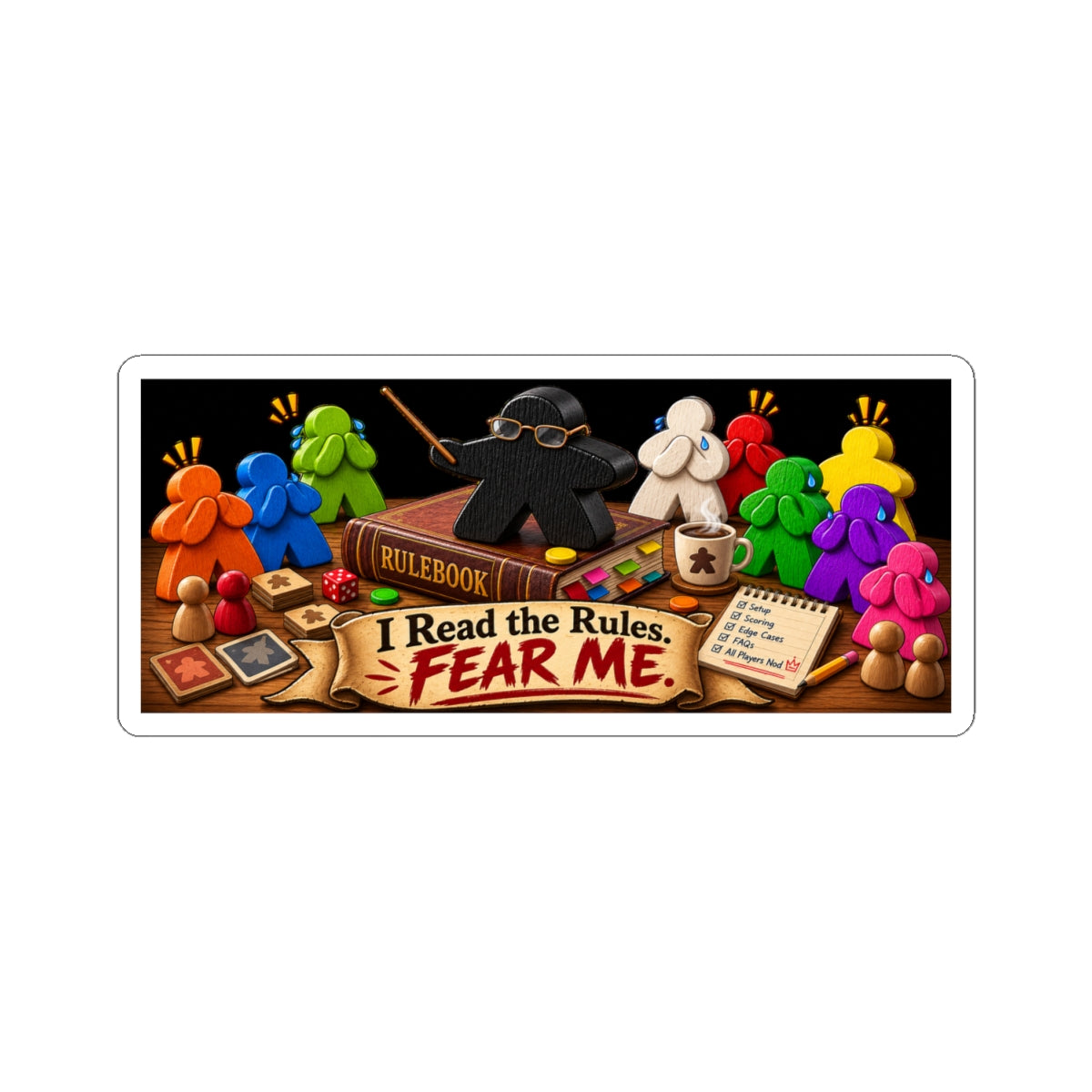 Board Game Mastery Sticker — "I Read the Rules. Fear Me." Kiss-Cut Sticker