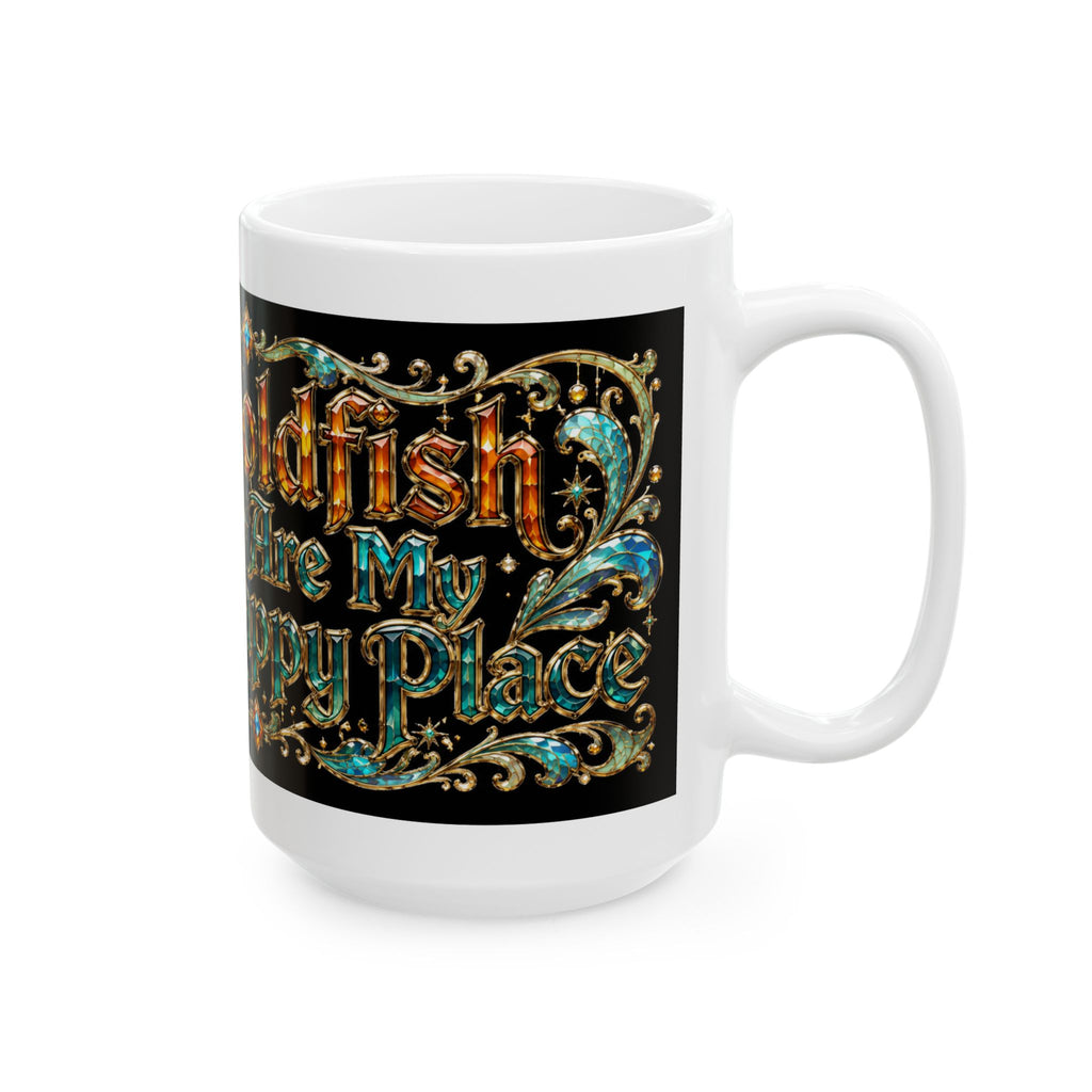 Goldfish Are Happy Ceramic Mug — Vintage Ornamental Fish Coffee Cup (11oz & 15oz)