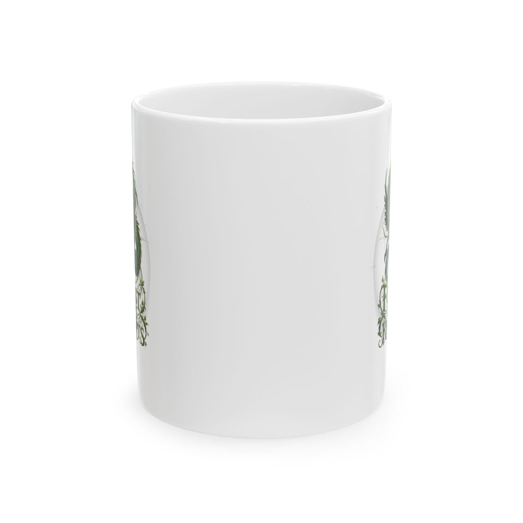 Botanical Dragon Mug — Floral Green Dragon Ceramic Coffee Cup (11oz & 15oz)