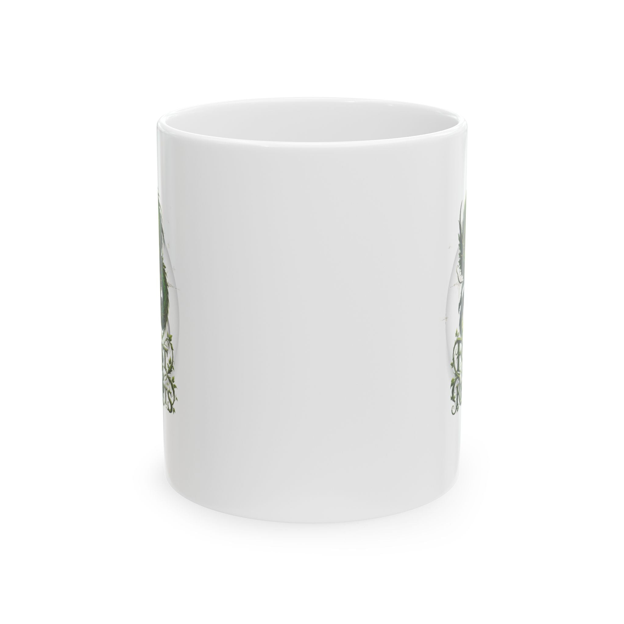 Botanical Dragon Mug — Floral Green Dragon Ceramic Coffee Cup (11oz & 15oz)