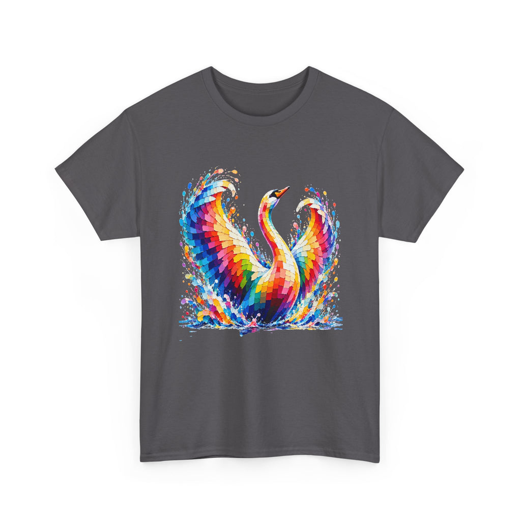 Mosaic Glass Colorful Swan Art T-Shirt — Vibrant Watercolor Bird Graphic Tee