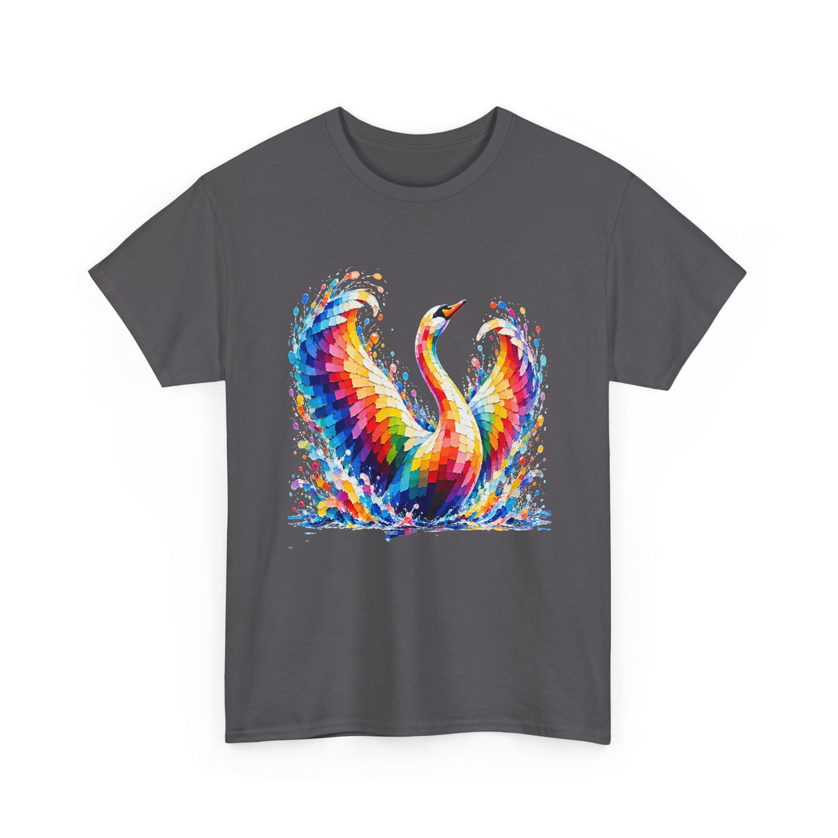 Mosaic Glass Colorful Swan Art T-Shirt — Vibrant Watercolor Bird Graphic Tee