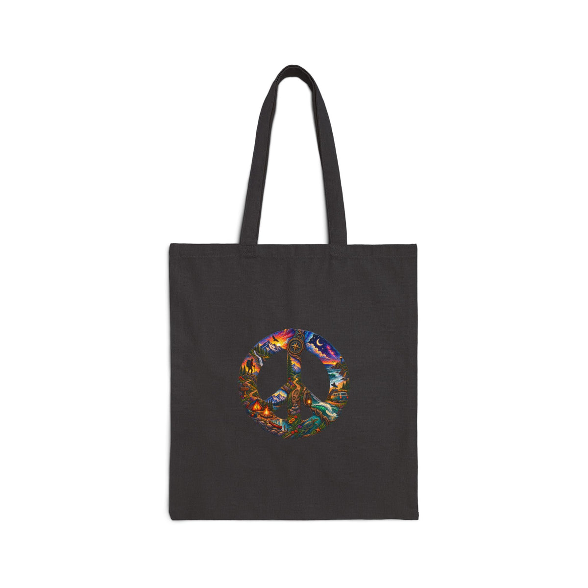 Peace Sign Canvas Tote Bag — Colorful Floral Hippie Reusable Shopper