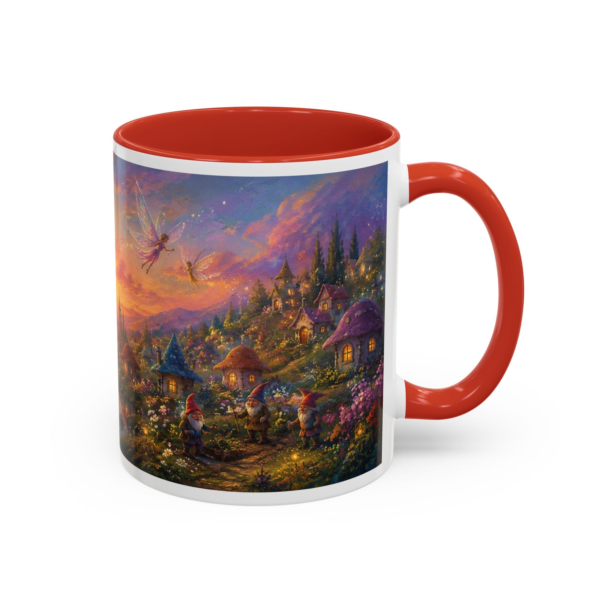 Fantasy Sunset Coffee Mug — Whimsical Village Sunrise Art Accent Mug (11/15oz)