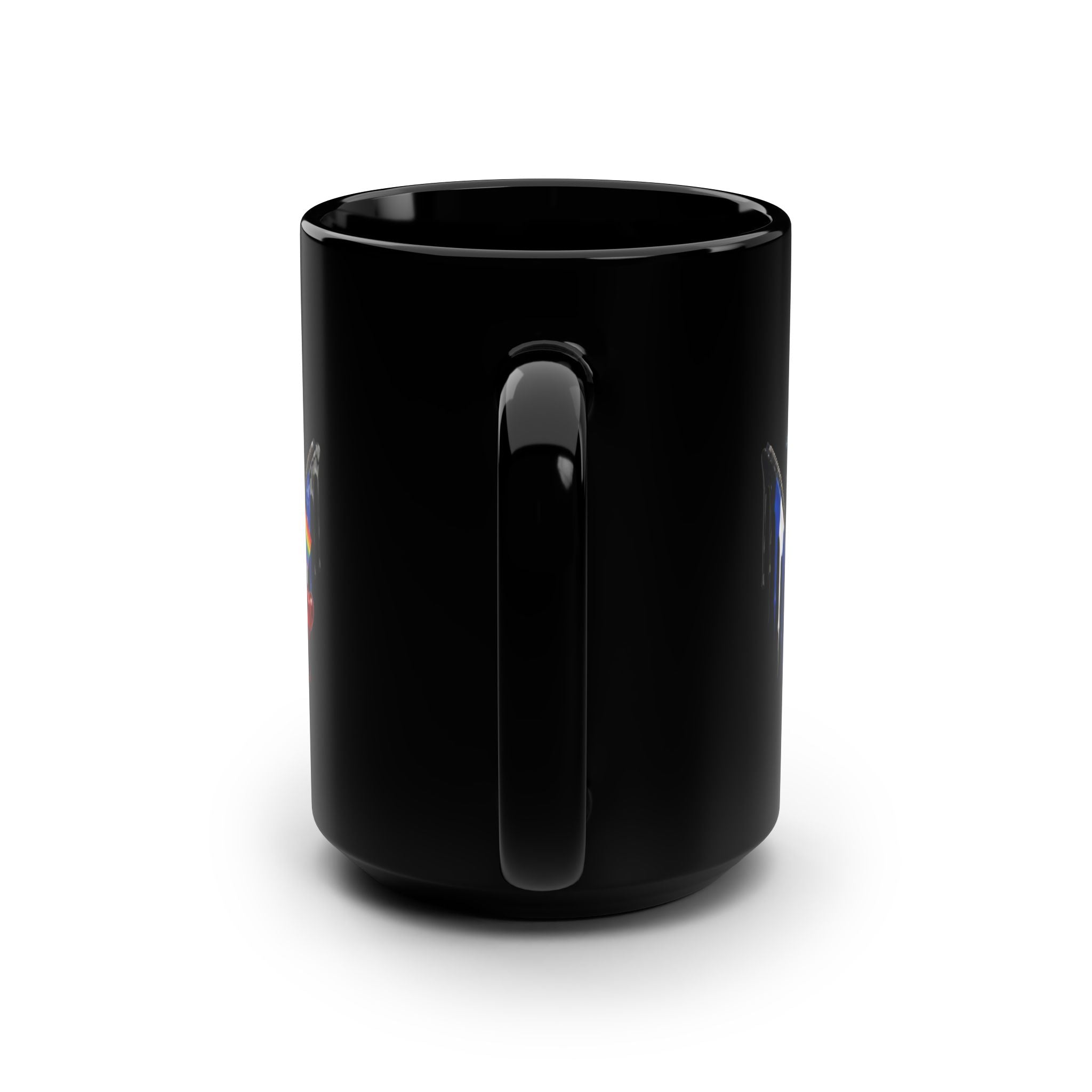 15oz Black Mug — Dripping Teddy with Rainbow & Thin Blue Line Flags. Leather pride mug. Bear Pride mug. LGBTQ pride mug