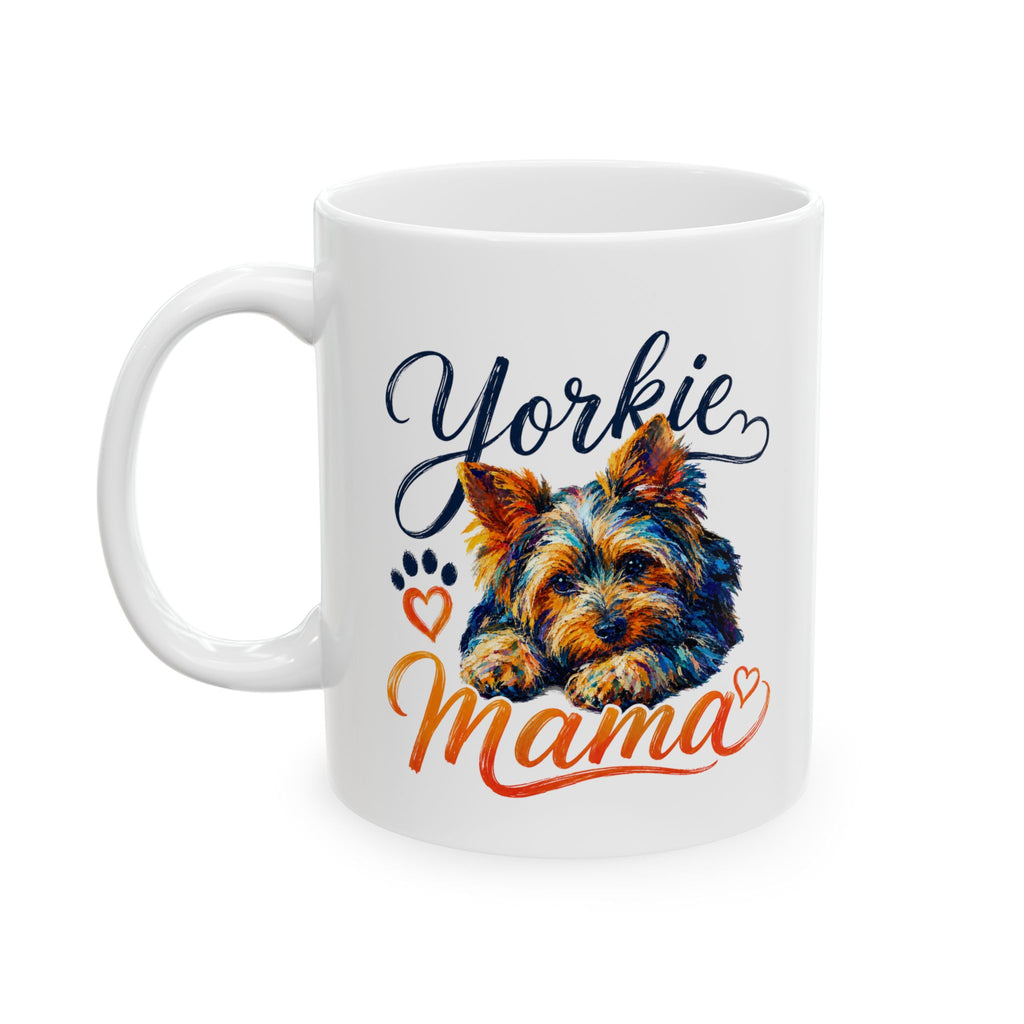 Yorkie Mom Ceramic Mug — Cute Yorkshire Terrier Paw & Heart Coffee Cup (11oz/15oz)