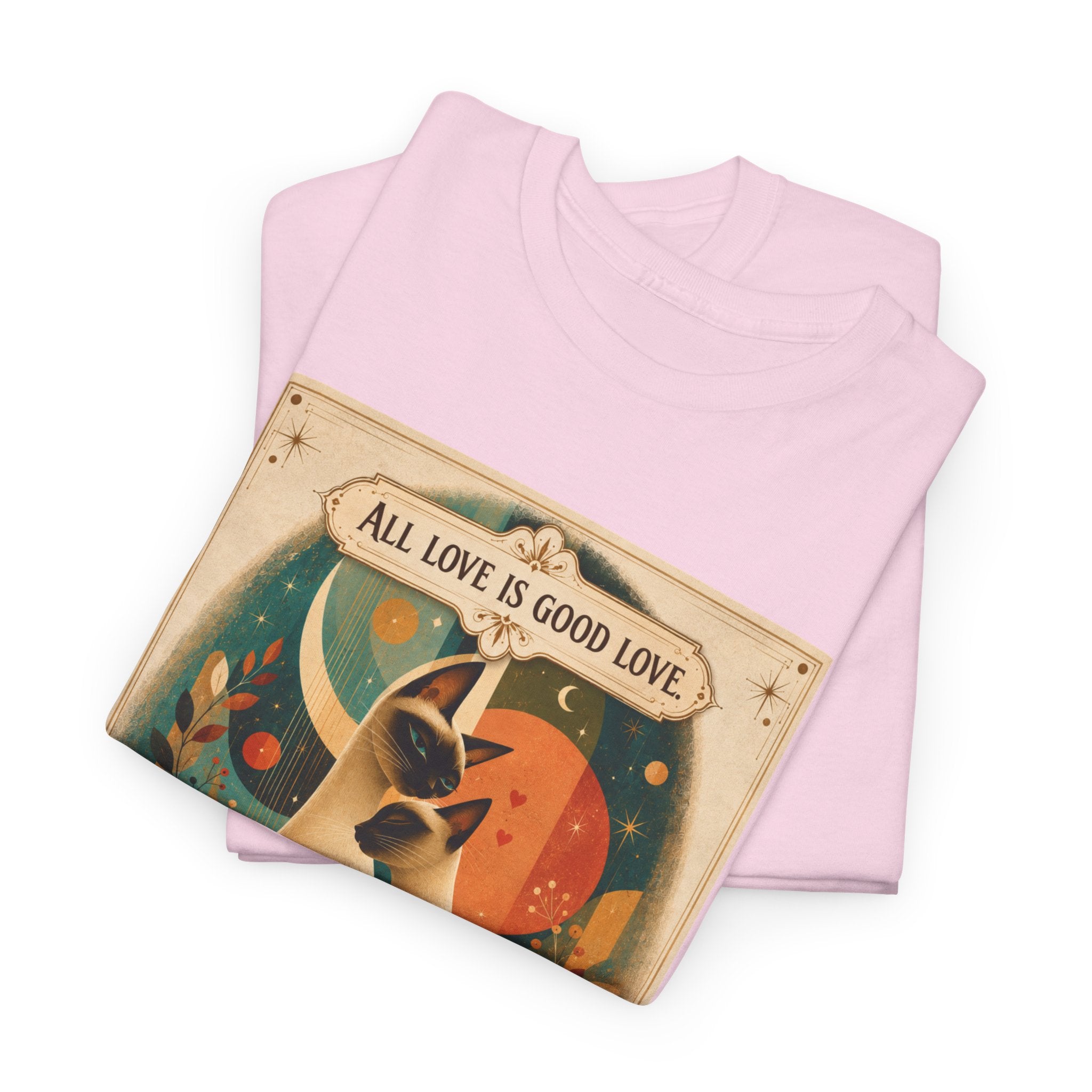 Cat Poster T-Shirt – "All Love Is Good Love" Retro Cat Love Graphic Tee. Siamese Cat Shirt Cat Lover Gift Cat Mom Shirt Cat Dad Shirt Cat People Apparel Cute Cat T-Shirt Cat Lover Tee Siamese Cat...