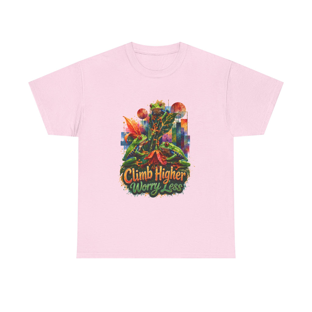 Climb Higher Worry Less T-Shirt Tree Frog t-shirt for the ecofriendly, tree huggers.