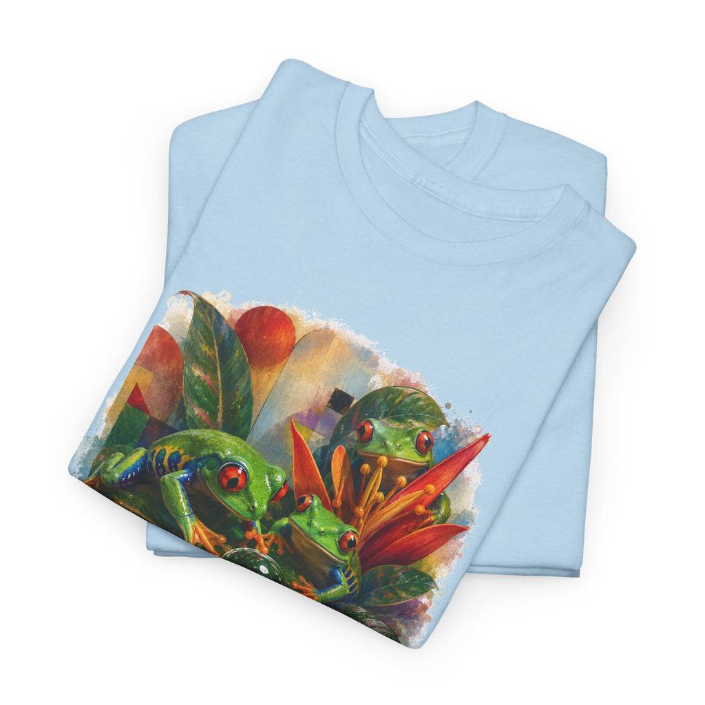 Tropical Leaf Watercolor T-Shirt — Vibrant Botanical Tee. Tree Frog tee