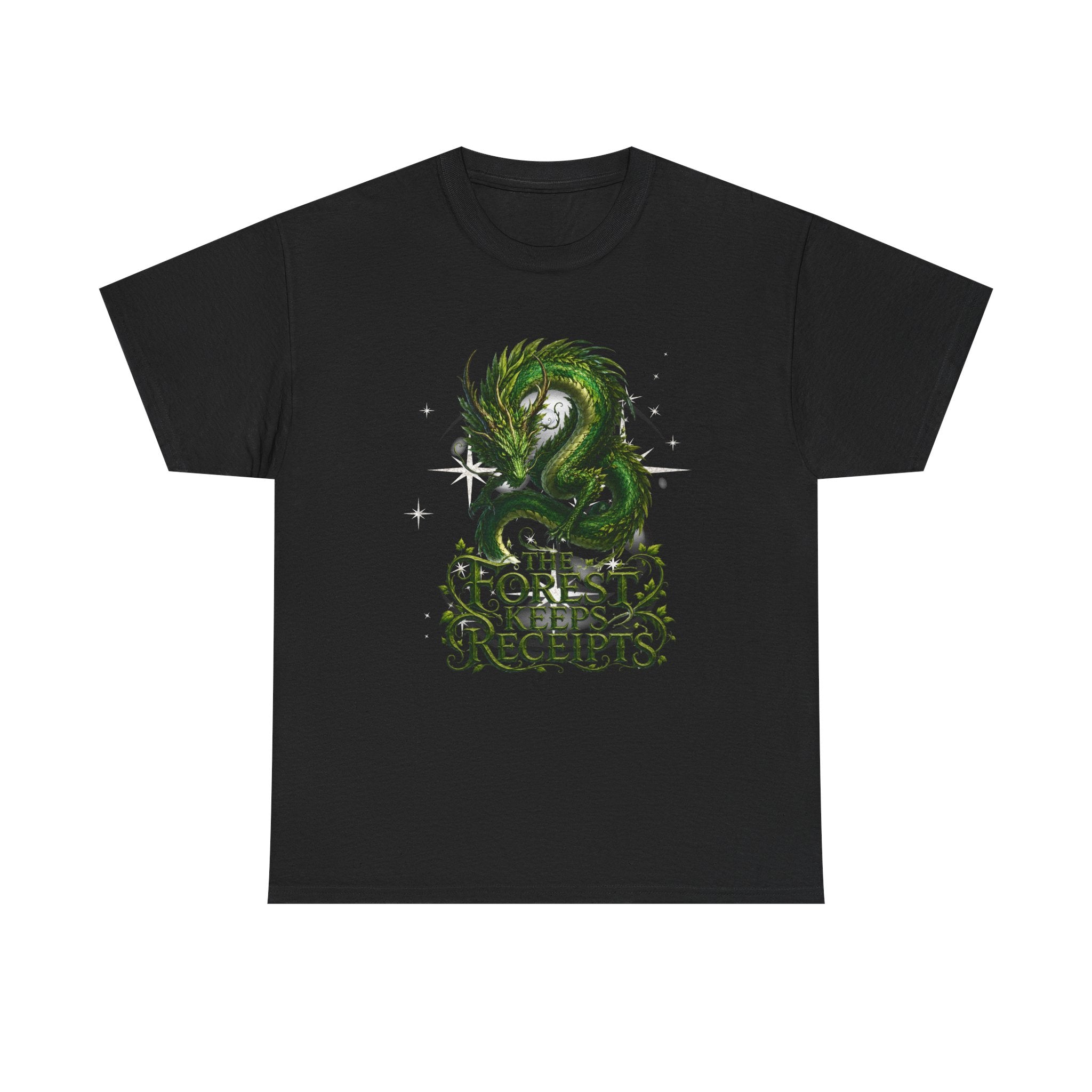 T-Shirt — "The Forest Keeps Receipts" Green Dragon Nature Graphic Tee