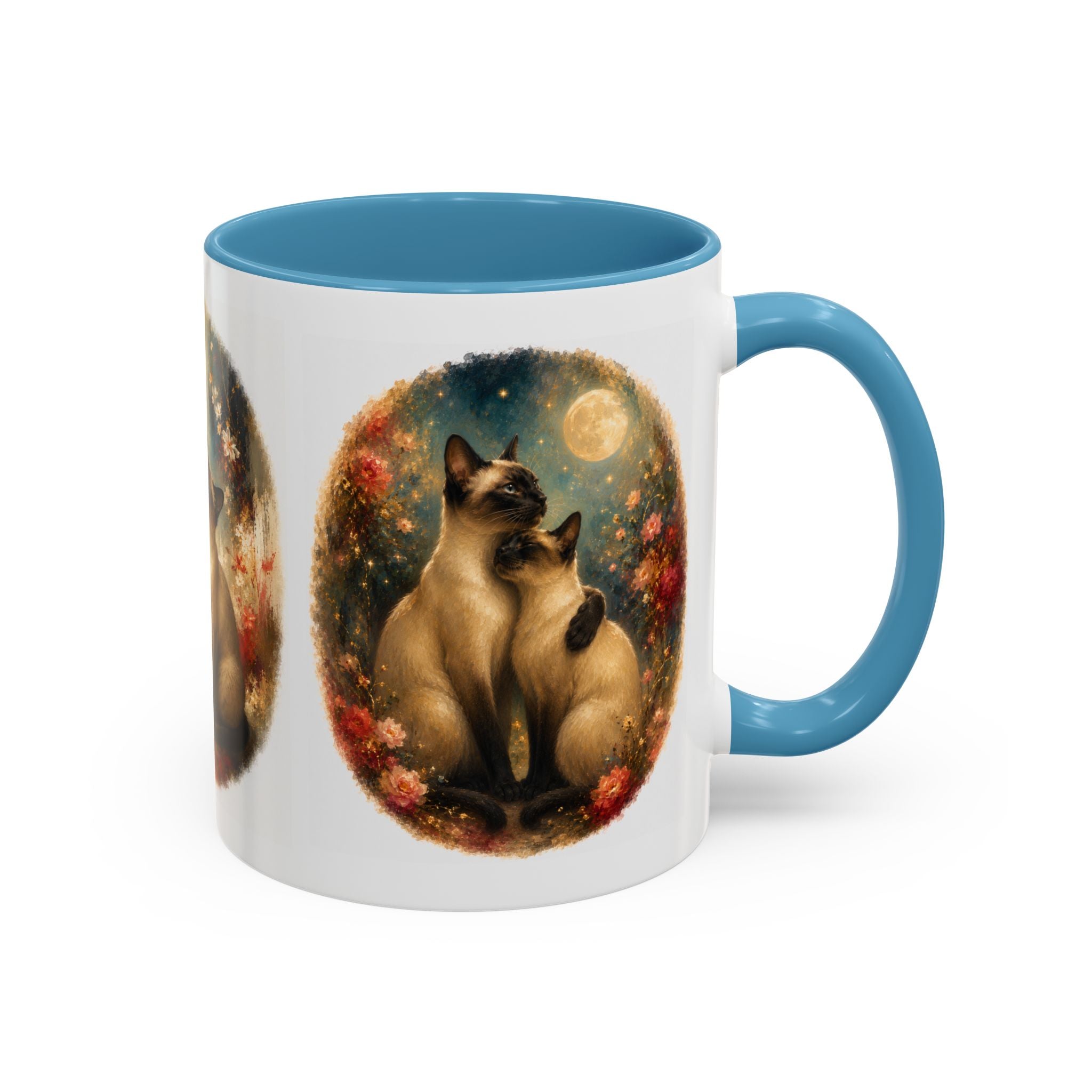Siamese Cats Coffee Mug — Romantic Moonlit Cat Art Accent Mug (11/15oz)