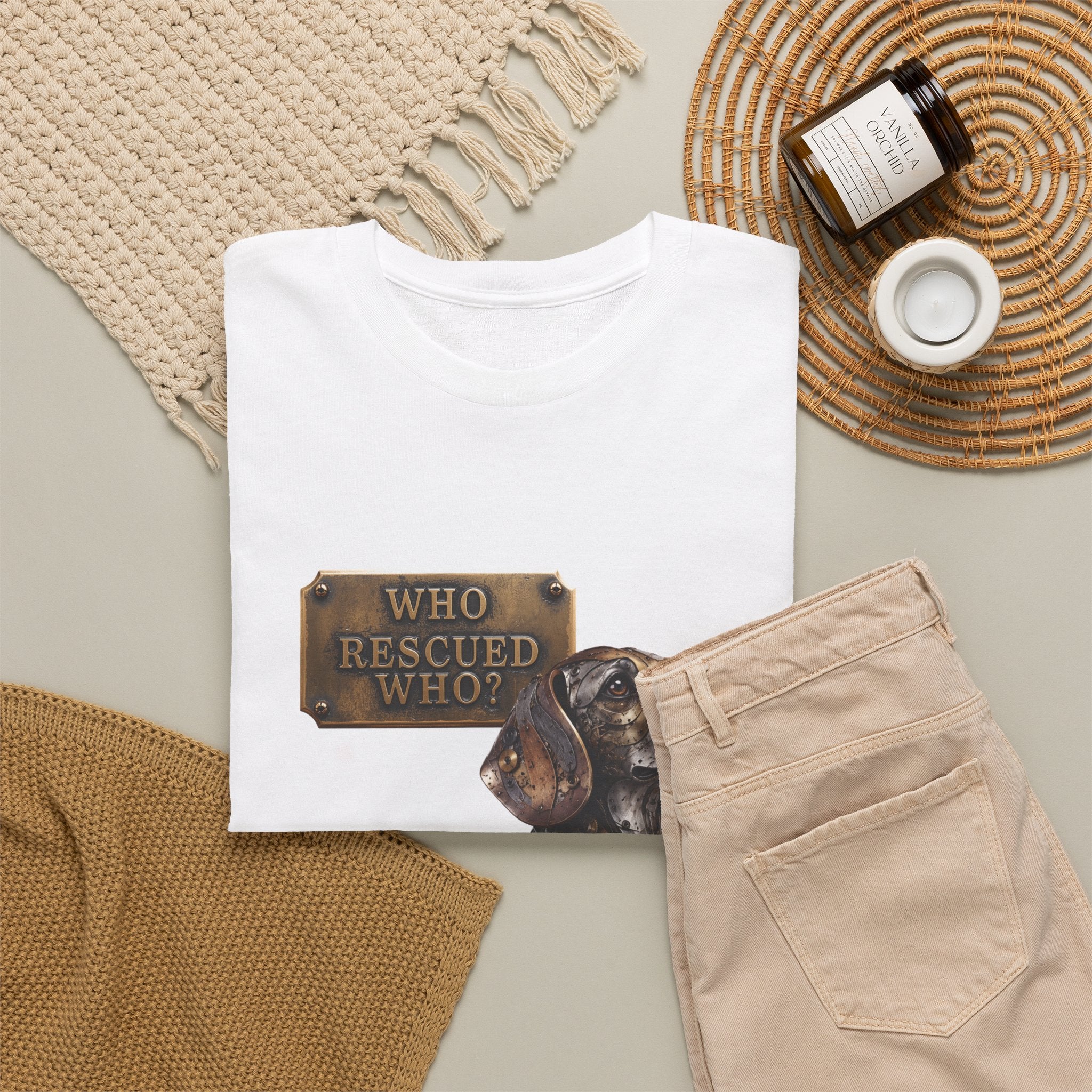 Dog Rescue T-Shirt – "Who Rescued Who" Rescue Pup Tee. A steampunk, mechanical Beagle for all Beagle Moms and Dads