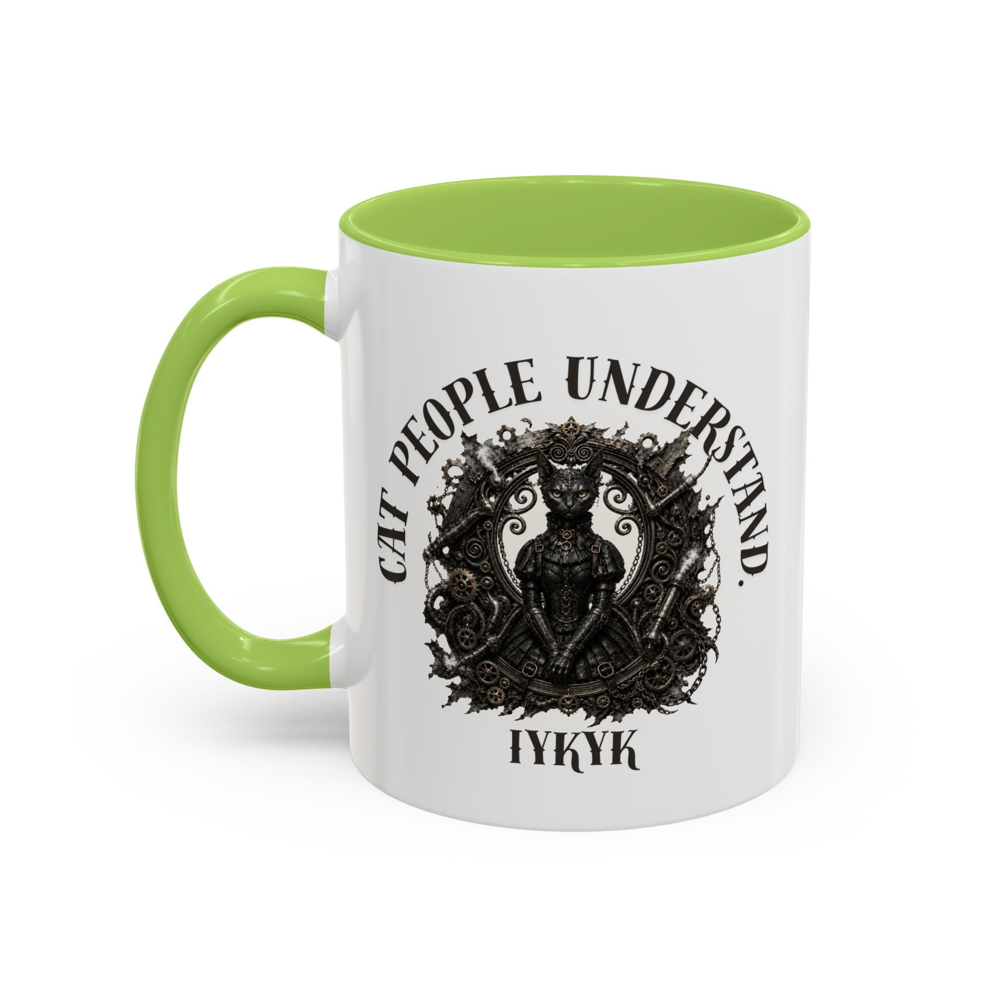 Cat People Understand Accent Mug — 'IYKYK' Black-Trim Coffee Cup. Cat lovers. Cat people. Cat mug.