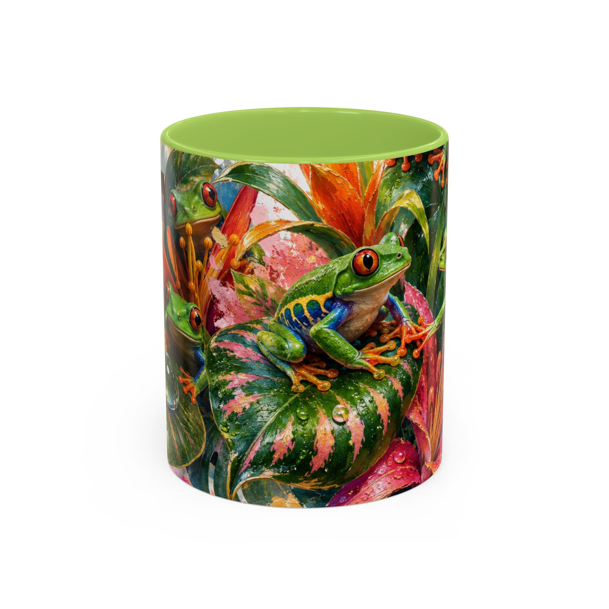 Tropical Tree Frog Coffee Mug — Colorful Rainforest Lily Accent Mug (11/15oz)