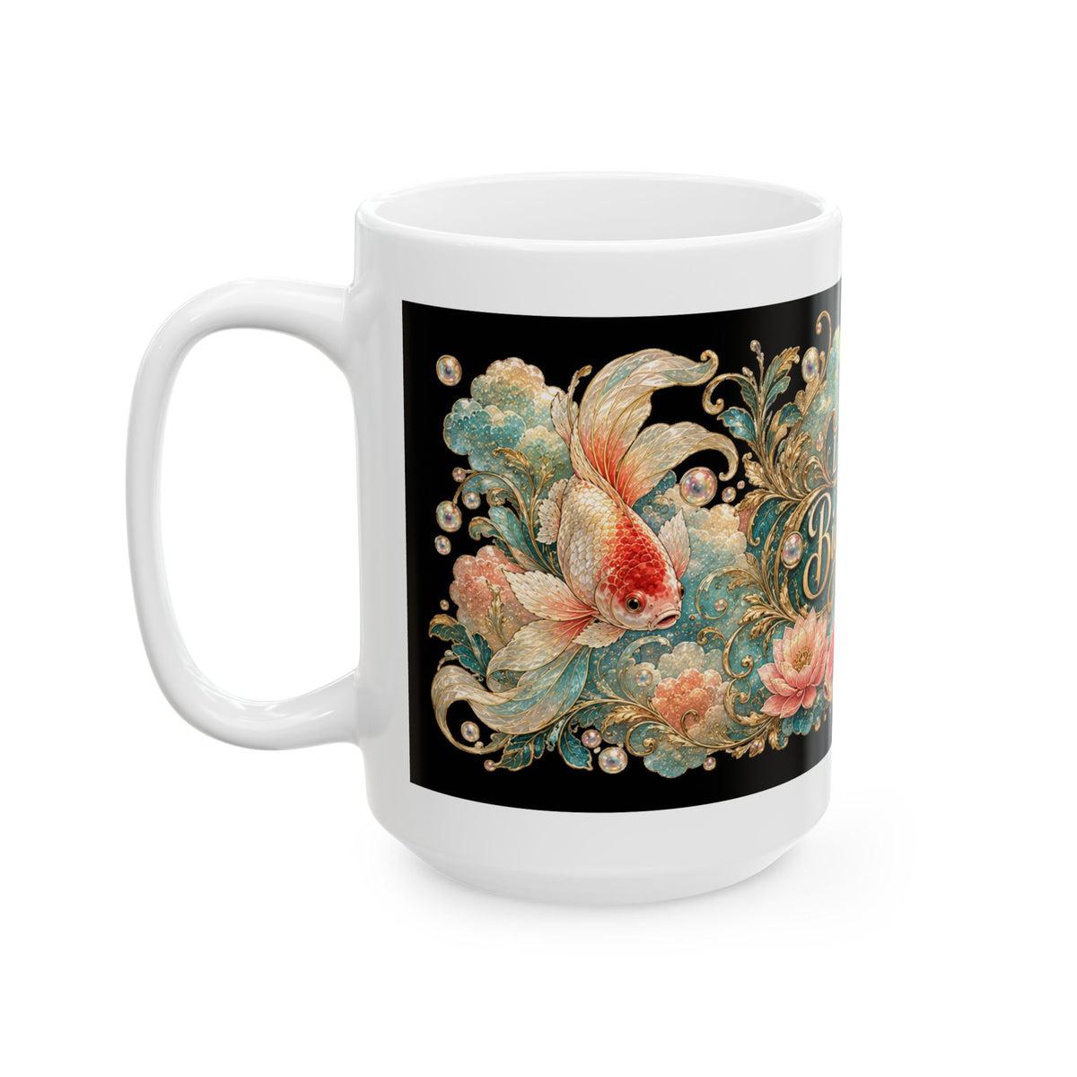 Ceramic Mug — "Little Fish, Big Personality" Decorative Koi Mug