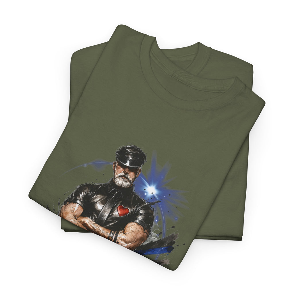 T-Shirt — "You Didn't Say Please" Leatherman graphic of an Alpha male in leather