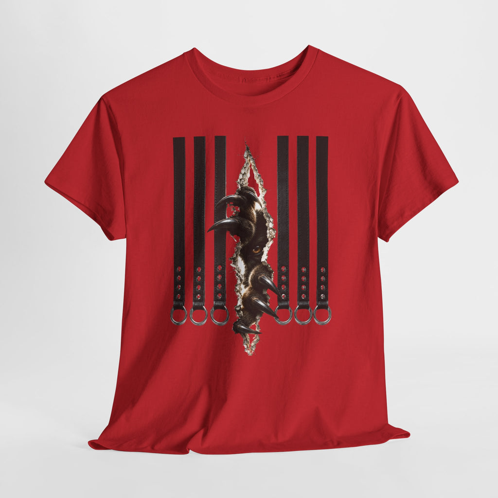 Graphic Tee — Leather straps with rings. Beast tearing out of the chest. Unleashing the wild beast inside