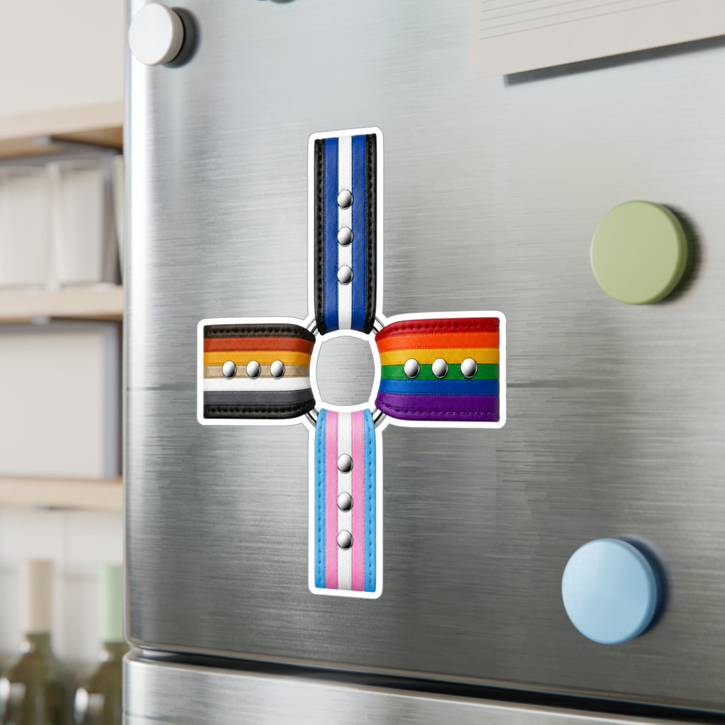 Pride Flag Cross Vinyl Sticker — Kiss-Cut LGBTQ+ Ally Decal (Rainbow, Trans & Stripes)
