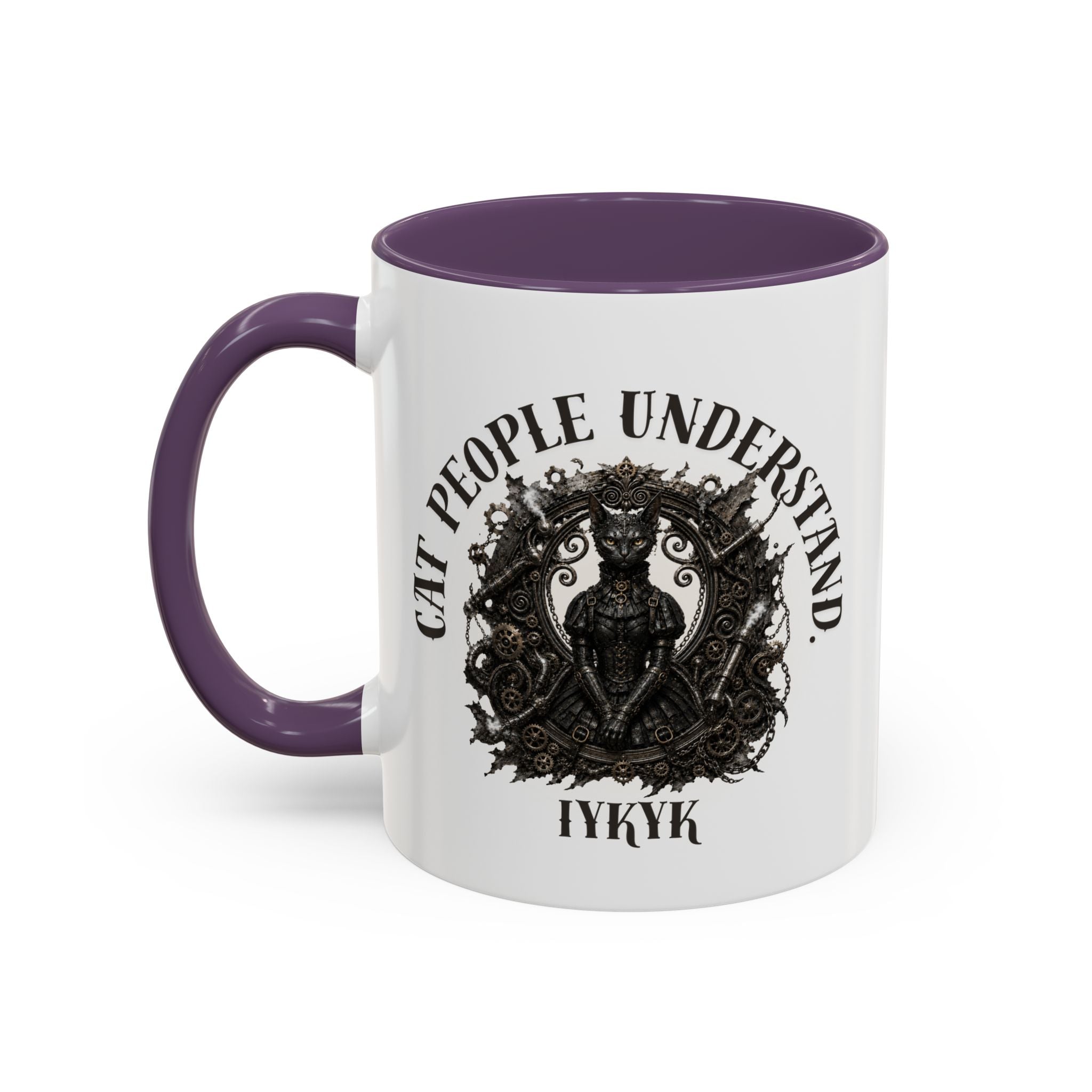 Cat People Understand Accent Mug — 'IYKYK' Black-Trim Coffee Cup. Cat lovers. Cat people. Cat mug.