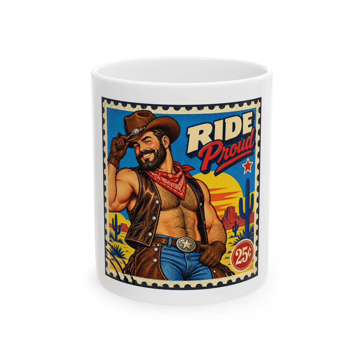 Retro ‘Ride Proud’ Cowboy Ceramic Mug — Vintage Western Coffee Cup (11oz & 15oz)