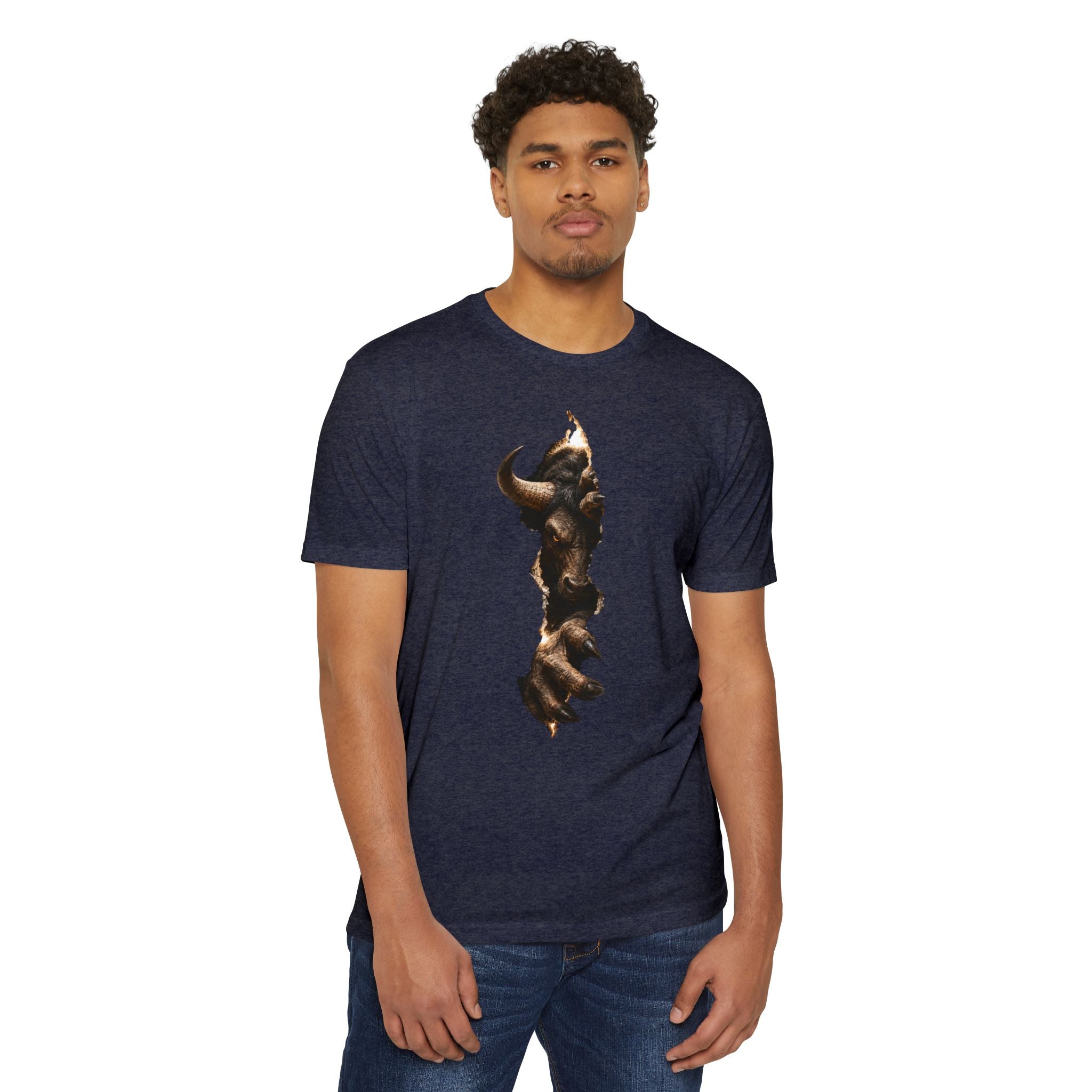 Bison Vertical Print T‑Shirt — Rustic Western Buffalo Graphic Tee. The inner Beast tearing its way out.